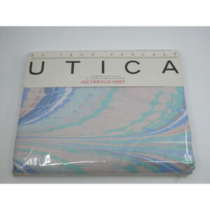 VTG Stevens Utica Twin FLAT SHEET PERCALE No Iron Combed Cotton Light Motif 1985